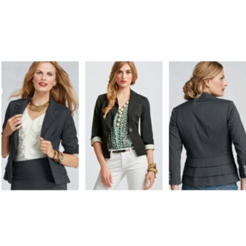 CABI• Bossy ruffle charcoal peplum Blazer style230
